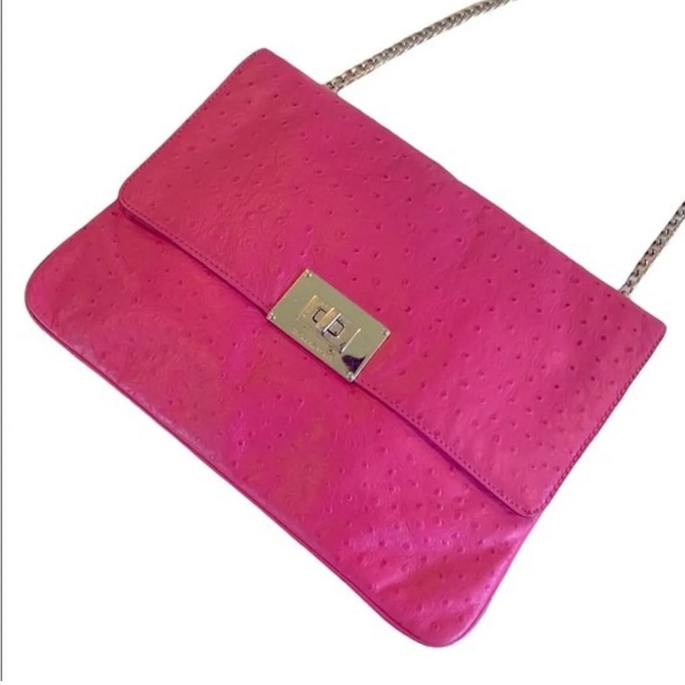 Michael Kors Magenta Leather Crossbody Or Shoulder Bag Gold Chain And Clasp
